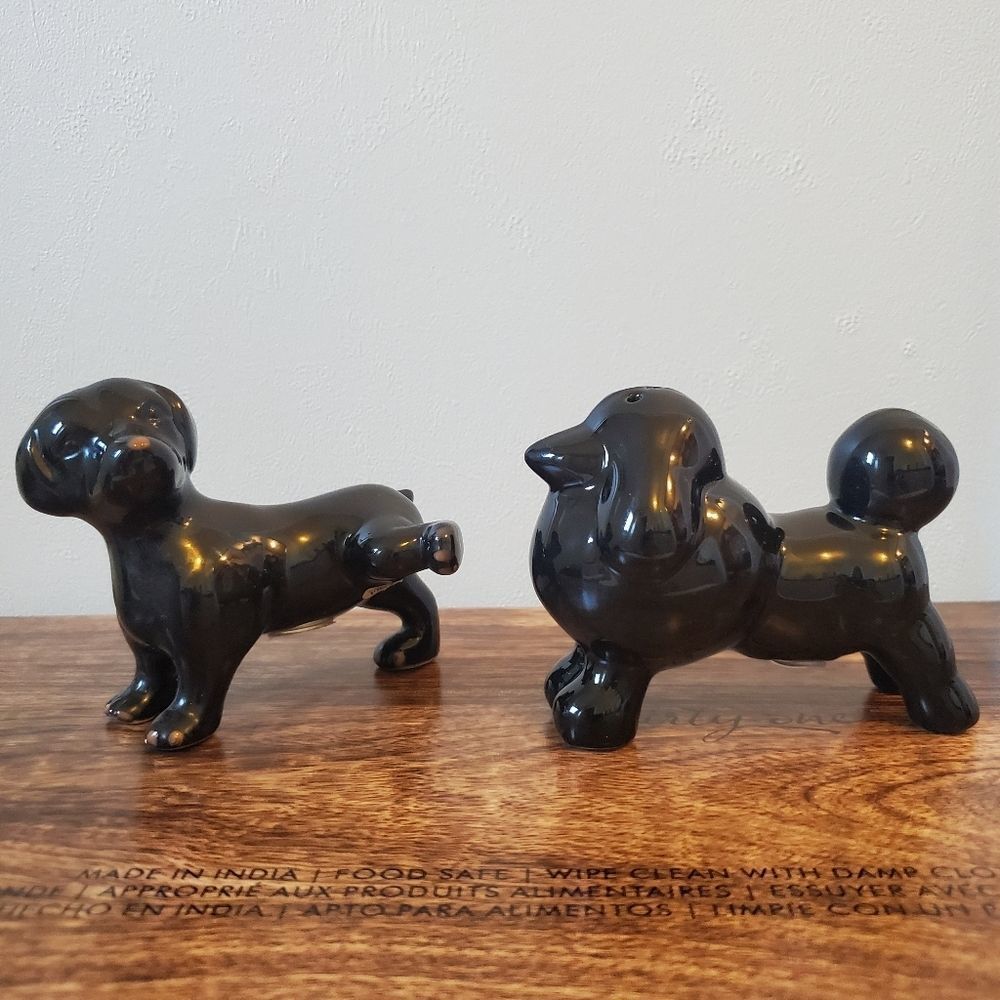 Pier 1 Black Dog Salt & Pepper Shakers Poodle and Friend